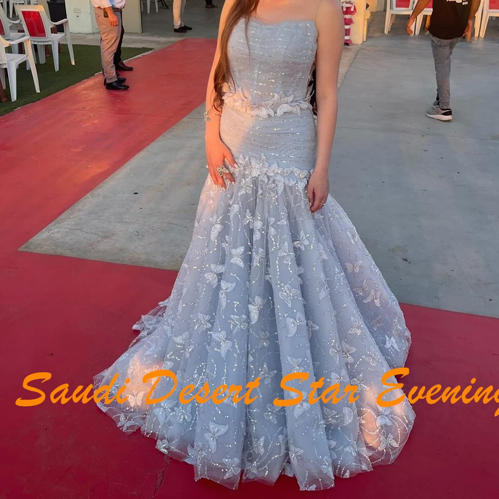 Vestidos de Noche con lentejuelas y apliques plisados de sirena de lujo, elegantes vestidos de fiesta sin tirantes con tirantes finos de Organza de tamaño personalizado