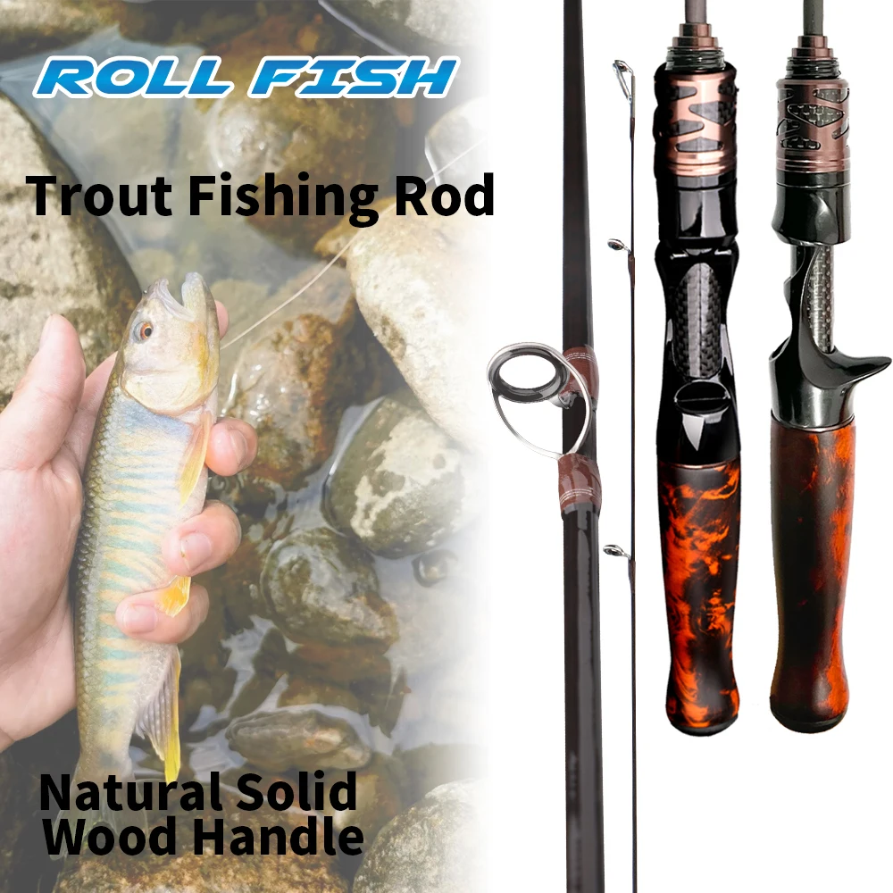 

ROLLFISH Ultralight Trout Rod - Carbon Fiber Casting & Spinning Rod with Fuji Guide, Solid Tips and Solid Wood Handle