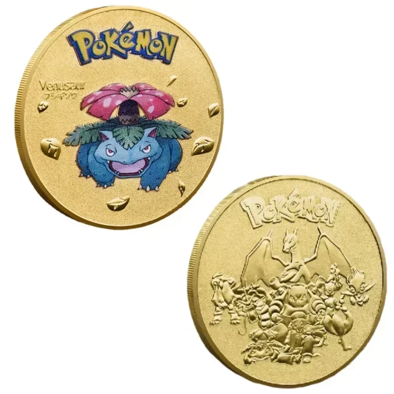 Moneda conmemorativa chapada en oro de Anime Pokemon, Pikachu, Charizard, Mewtwo, colección de juego de monedas de oro, regalo de Navidad