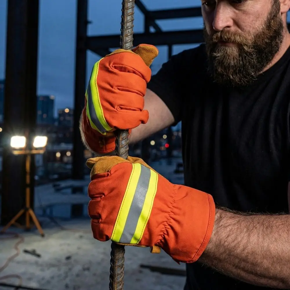 

Thicken Firefighter Training Gloves Heat Resistant Orange Fire Resistant Gloves Reflective Strap Wear-Resistance