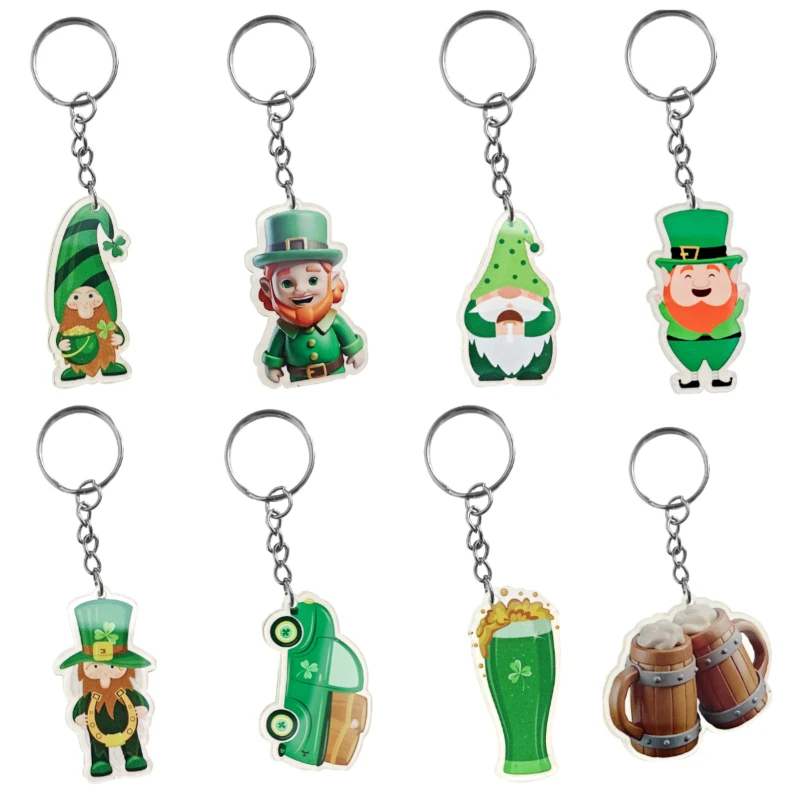 2D Flat Acrylic Saint Patrick Festival Fun Keychain Backpack Decoration Green Creative Simulation Character Beer Jewelry Gift