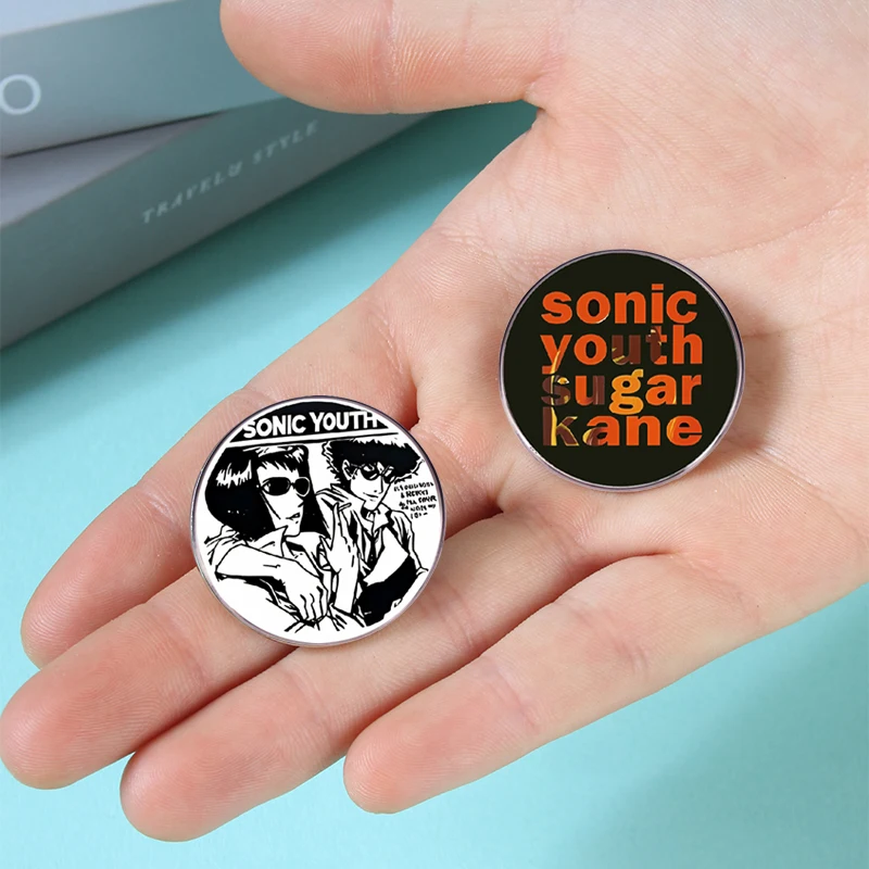 جديد سونيك الشباب الفرقة جولة بروش روك باند الشرير الموسيقى المغني دبوس شارة معدنية مروحة جمع مجوهرات الملابس والاكسسوارات #3