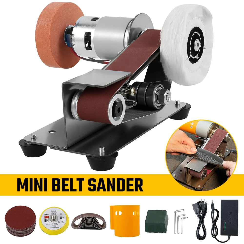 3-In-1 Mini Belt Sander - 15 Degree Knife Sharpener Electric Bench Grinder Sanding Machine, 7 Adjustable Speed Buffer Polisher