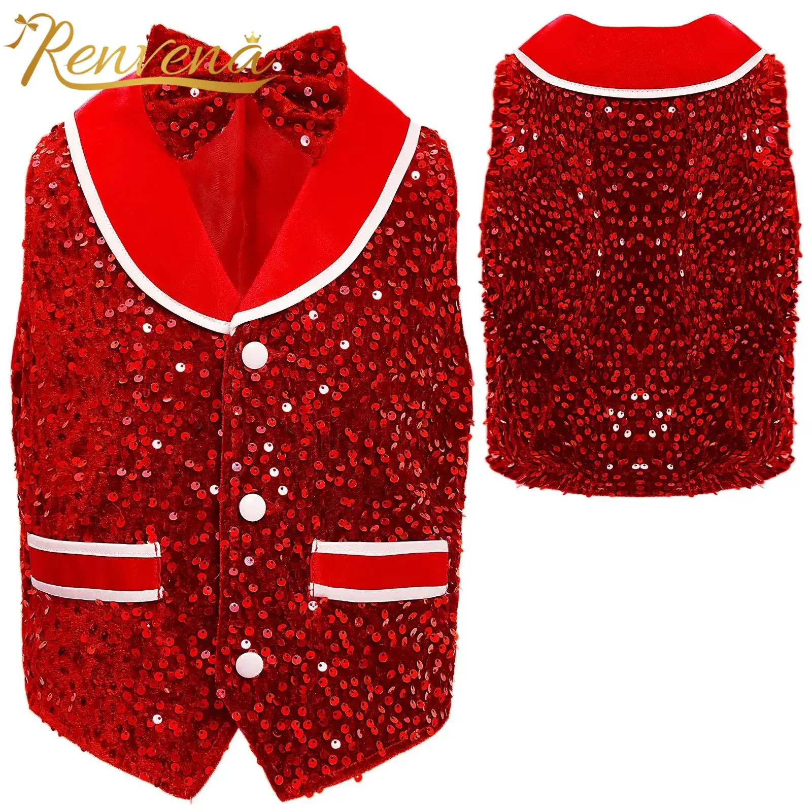 Kids Shiny Vest for Boy Girls Disco Sequins Waistcoat Sleeveless Jacket Rave Streetwear Performance Jazz Dance Costume Outerwear