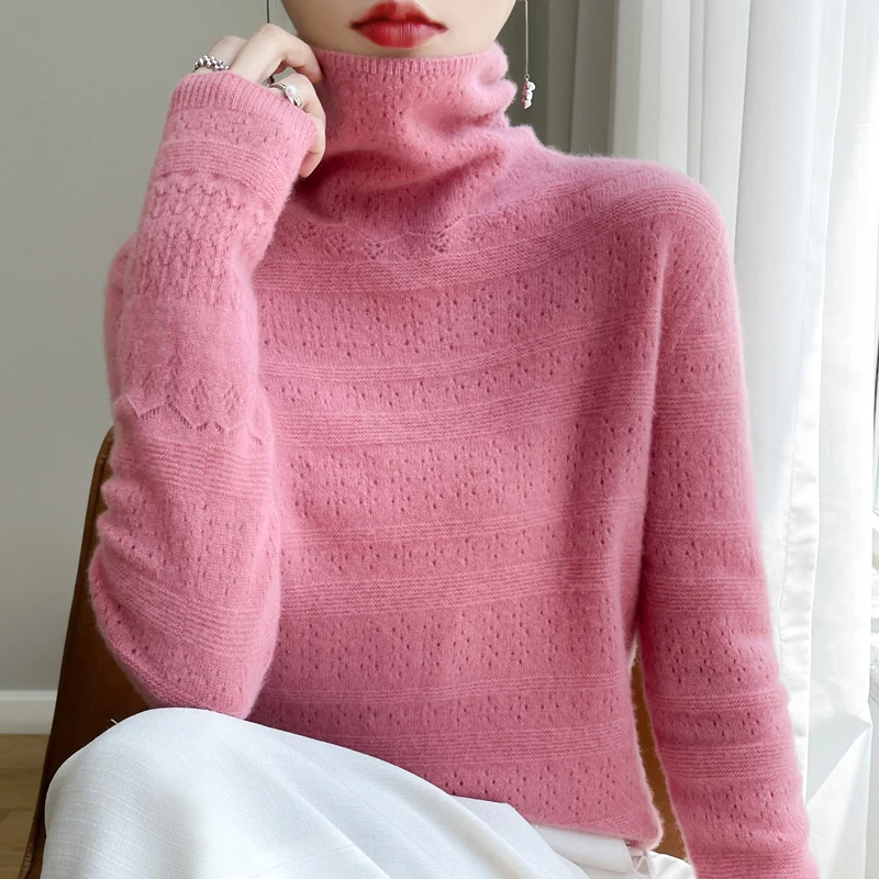 100% Merino Wool High Collar Sweater Women\'s Jumper 2023 Autumn/Winter New Fashion Cashmere Warm Turtleneck Sweater Top Woman