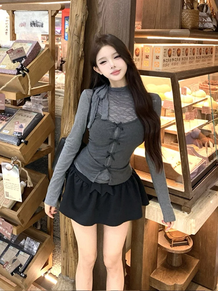 Conjunto de Dos Piezas de Punto Coreano para Mujer, Top Largo de Otoño, Sensación de Alta Gama, Estilo Puro y Sensual