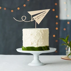 Personalized Cake Topper Wedding Paper Airplane Travel Adventure Cake Topper Wooden Baby Shower Engagement Party Cake Topper