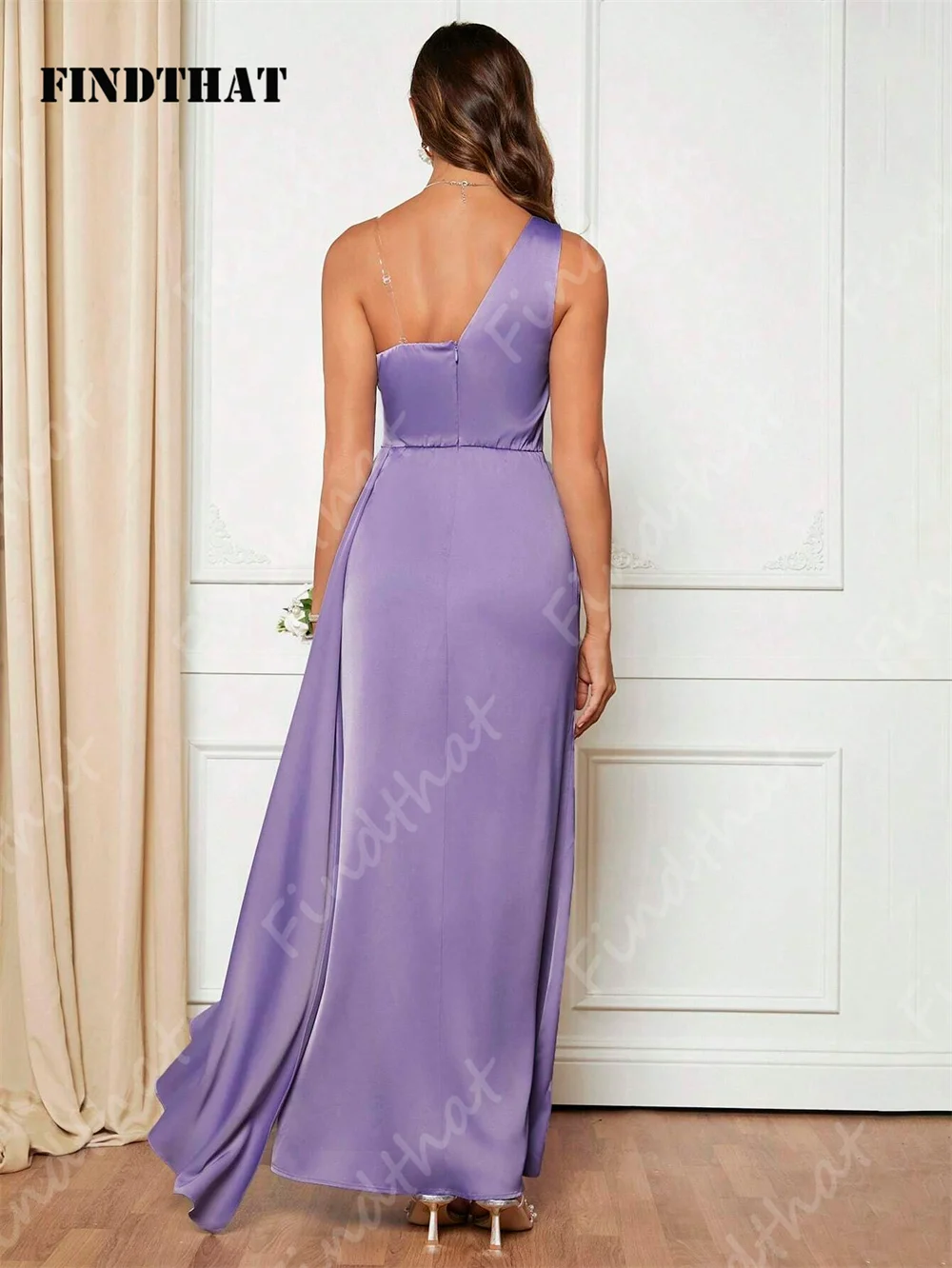 Findthat Elegant One Shoulder Draped Side Satin Bridesmaid Dresses for Wedding 2024 Sleeveless Evening Formal Gowns Floor Length