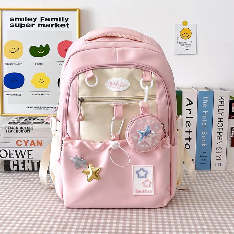 Star Large Capacity Nylon Backpacks High Quality Unique Design Cute Color Matching Schoolbags for Women 2024 Casual Coin Purse