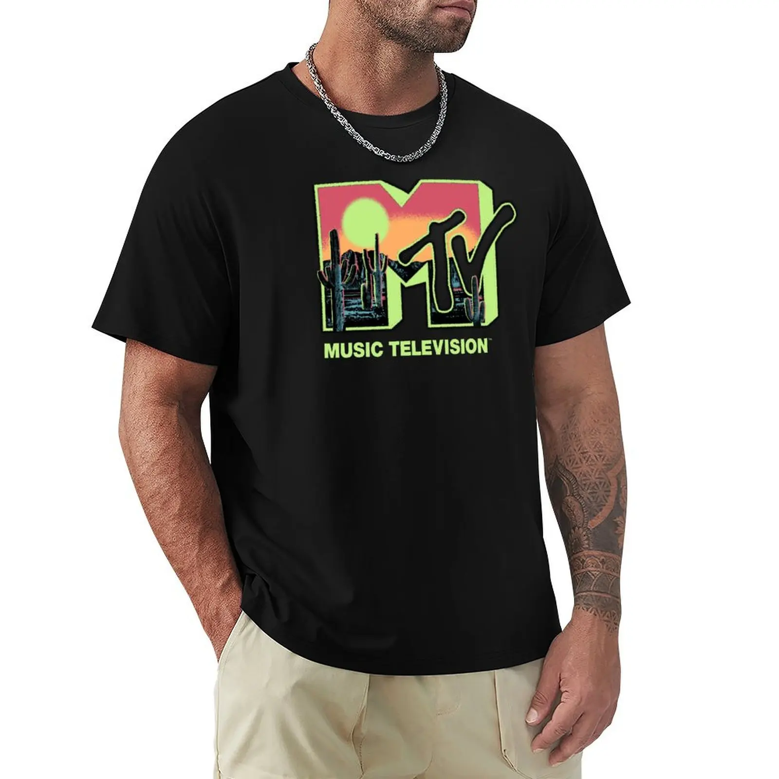 MTV Neon Desert Scene Logo Fill T-Shirt t shirt man cotton T-Shirt
