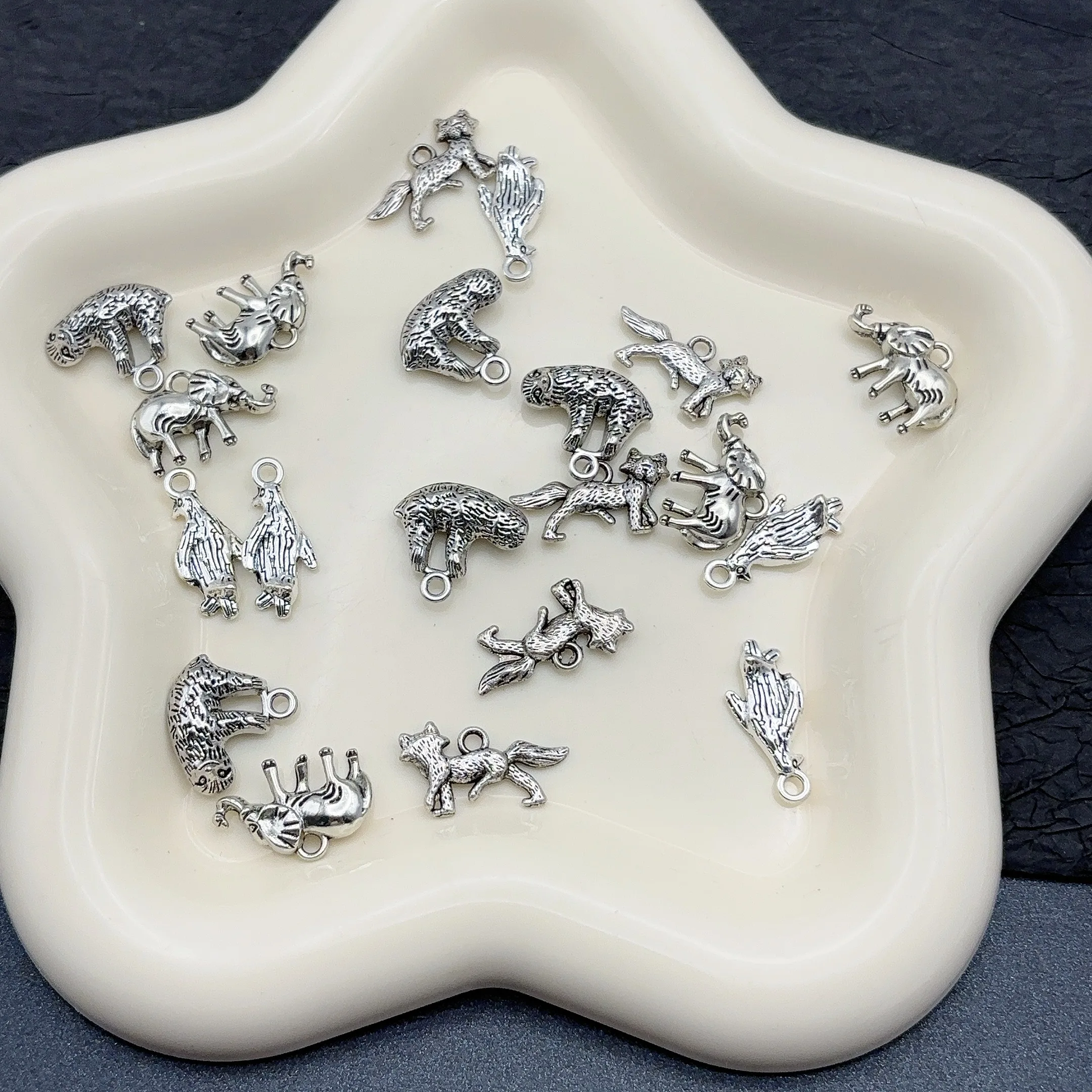 20-Piece Set of Animal DIY Handmade Accessories, Featuring Vintage Fox, Elephant, Sloth, and Penguin Designs, Suitable for DIY Bracelets, Necklaces, Earrings, Pendants, and Handmade Beaded Decoration Accessories view 5