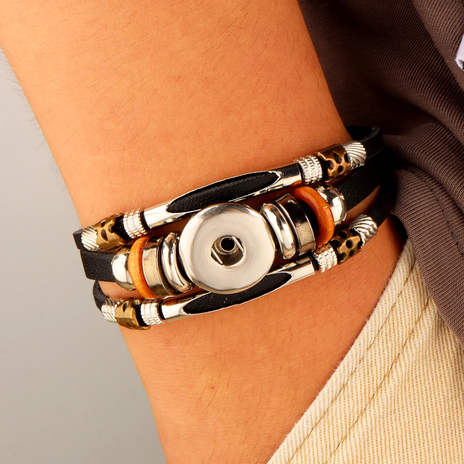 Luwellever Really 104 Original Genuine Leather Retro Fashion Bracelet 18mm Snap Button Bangle Charm Jewelry For Women Men Gifts