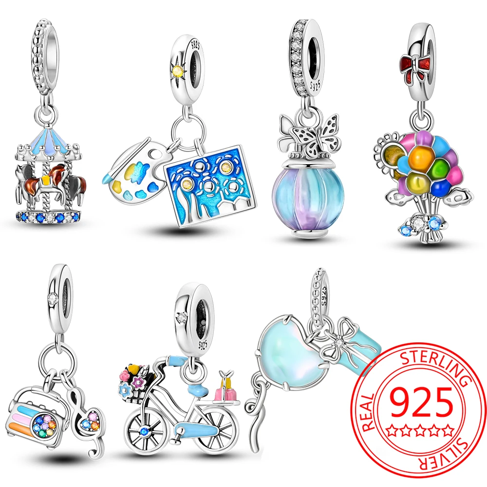 

Подвеска из серебра 925 пробы в виде синей звездной карусели, подходят для шармов Pandora, серебряный оригинальный браслет для женщин, бижутерия