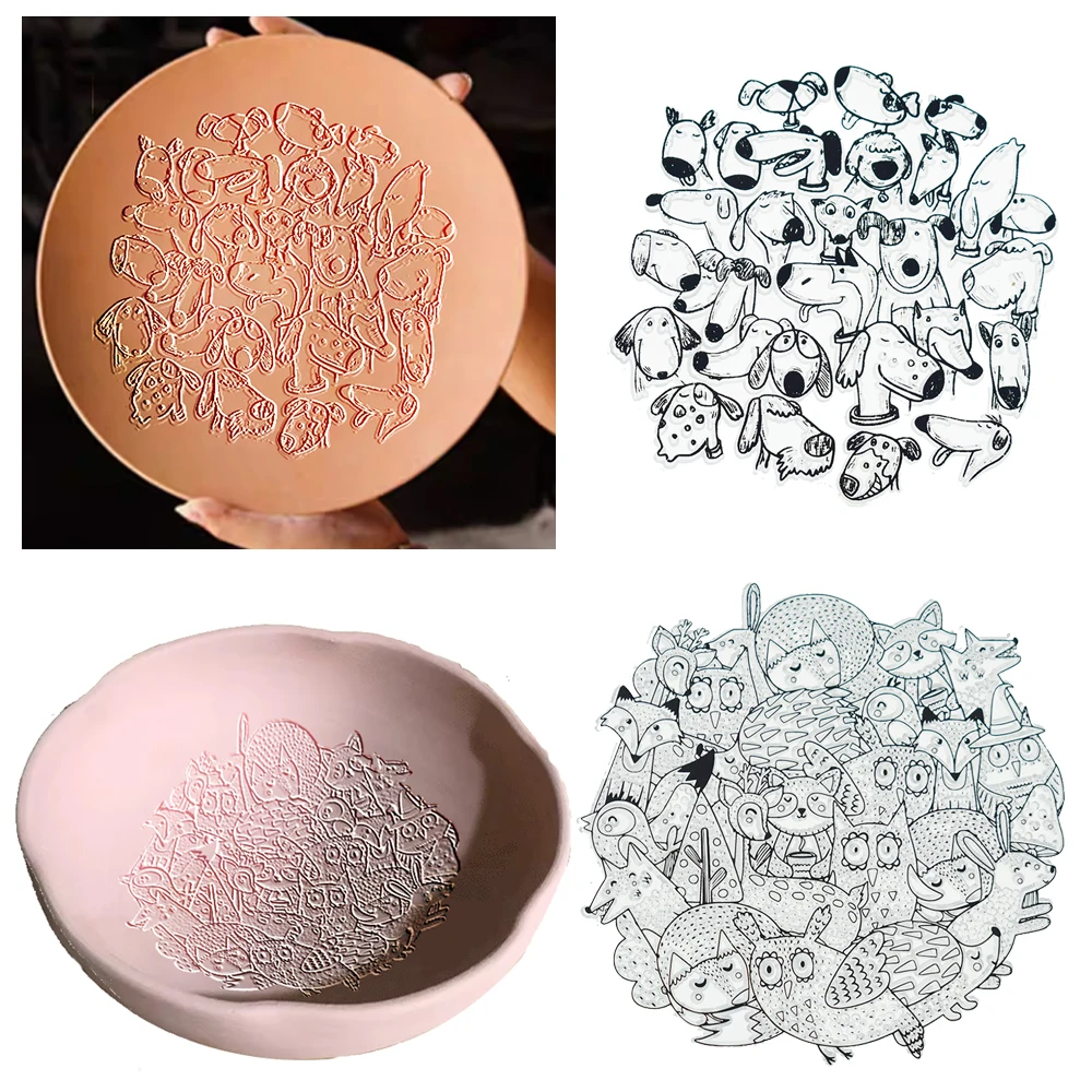 

Трафарет для тиснения с милым дизайном собаки, мат для создания узоров на глине, шаблон для керамических тарелок, инструмент для создания текстуры, для лепки