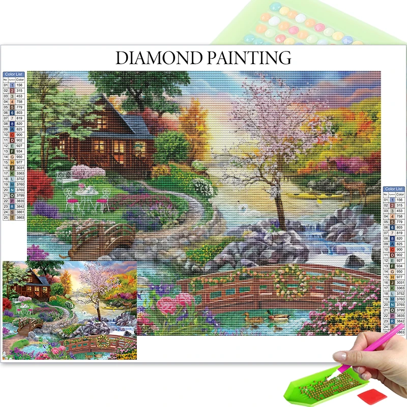 Diamond Art Painting Kits Full Clearance Countryside Garden Landscape Stream Flows Embroidery Cross Stitch Arts And Crafts