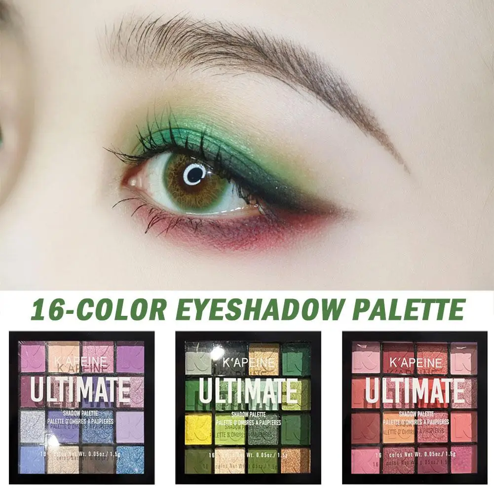 16-Farben-Lidschatten-Palette, matt, glitzernd, perlmuttartig, zartes Auge, grüner Schatten, klar, machen Sie den Geist, schimmernd, leicht zu pudern, U7O6