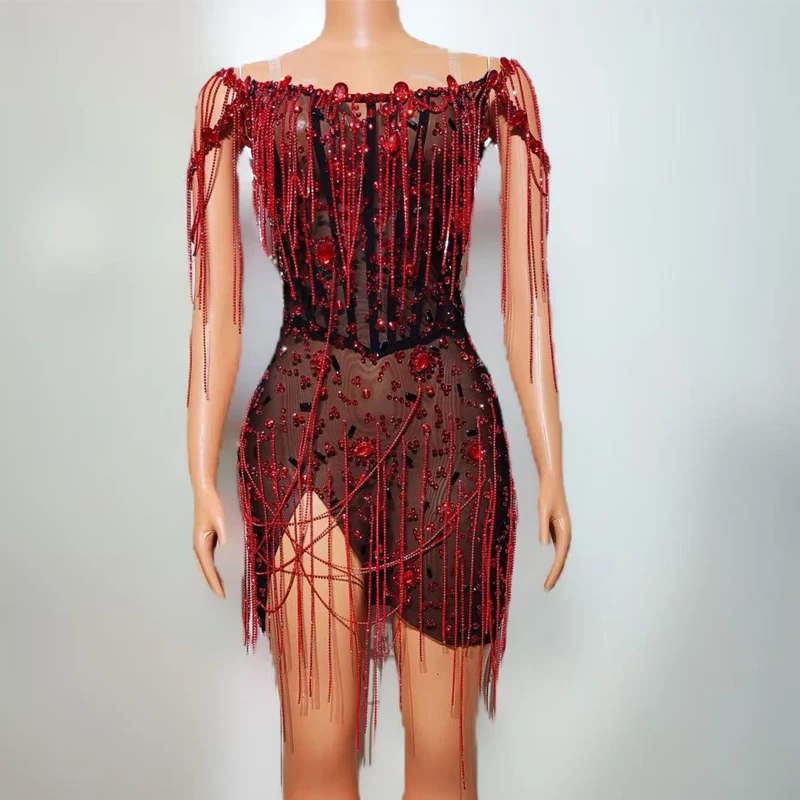 キラキラ視点ラインストーンドレス女性歌手ゴーゴー衣装ステージパフォーマンスフェスティバル衣装バー Dj Ds クラブウェア XS9340