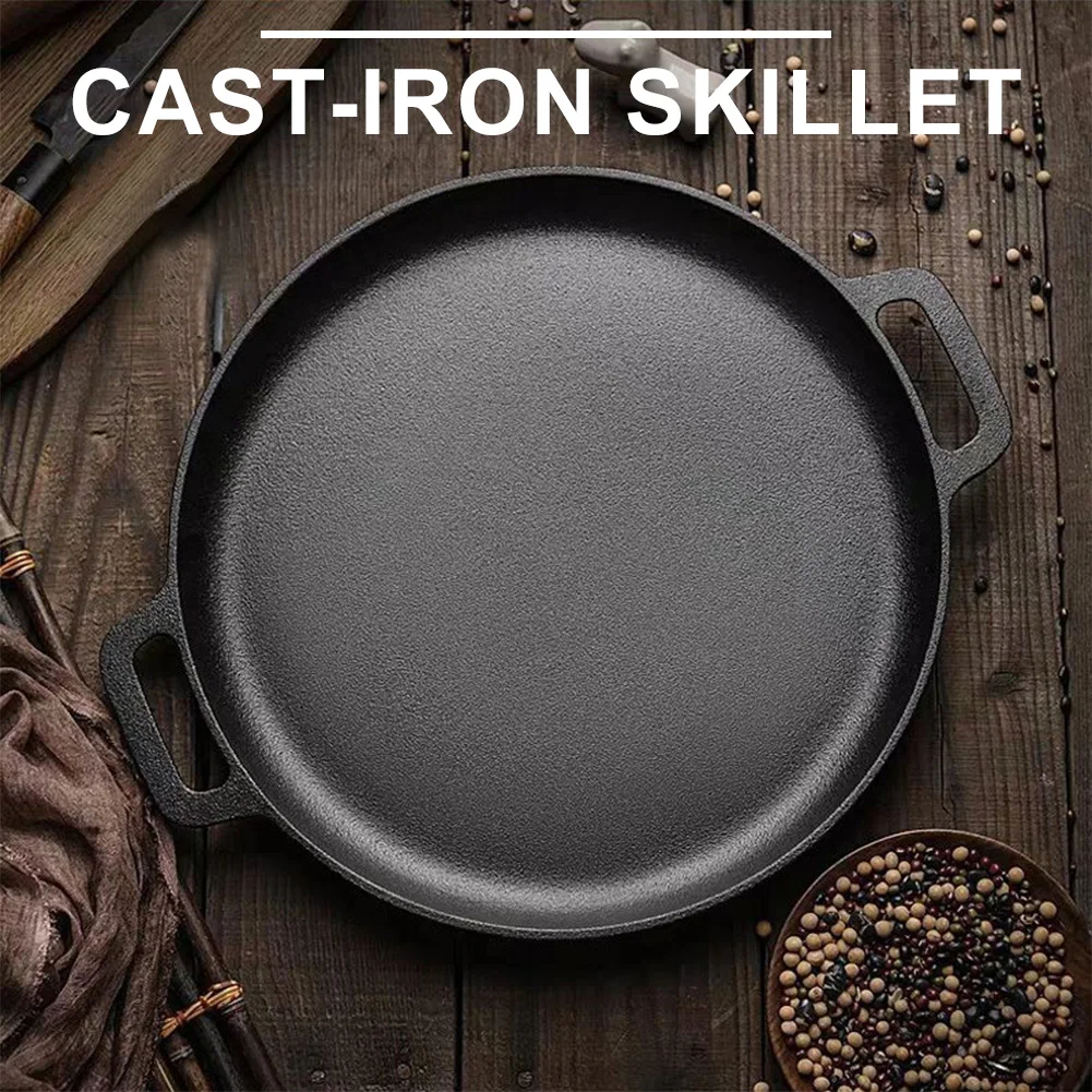 

30cm Cast Iron Round Griddle For Crepes And Pizza with Dual Handles Steak Pork Chicken Cooking Pot Kitchen Outdoor BBQ Grill