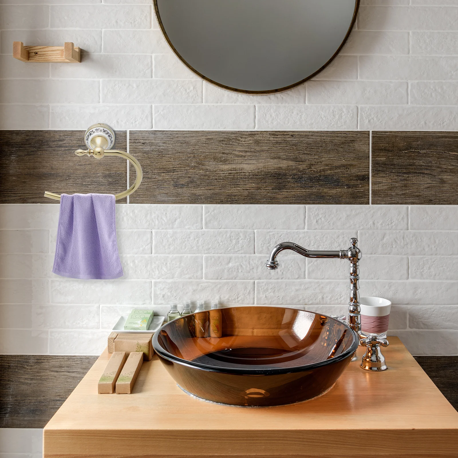 

No Drill Ring Stainless Steel Vintage Gold Bathroom Towel Holder Wall Mount Towel Rack For Damp Towels Quick Saving