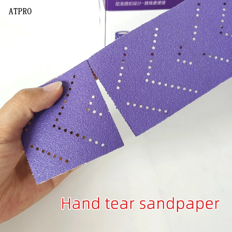 ATPRO Purple Sand Roll 70mmx12m Square Hand Tear Sandpaper Roll Car Polishing 70x198 Hand Planed Flocking Sandpaper Sheet 80-400