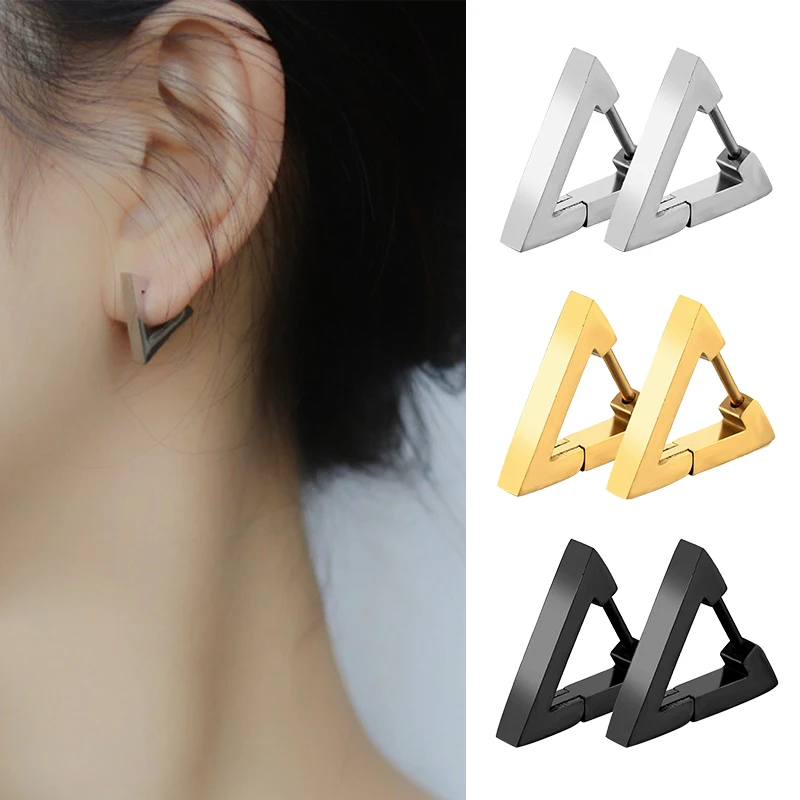 Pendientes triangulares geométricos de acero inoxidable Unisex, Piercing Punk Rock, Clip Push-Back, joyería de fiesta, 1 par