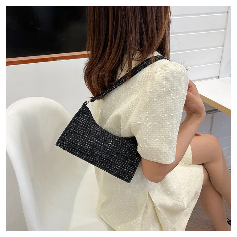 Damen-Unterarmtasche mit minimalistischem Gittermuster, modische High-End-Design-Umhängetasche, lässige, vielseitige Geldbörse für den Pendelverkehr – Detail 23