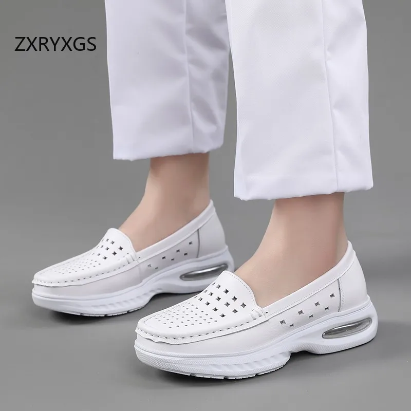 ZXRYXGS Top Cowhide White Sneakers Nurse  Air Cushion Shoes New 2026 Large Size Comfortable Breathable Shoes Women's Trend Shoes view 6