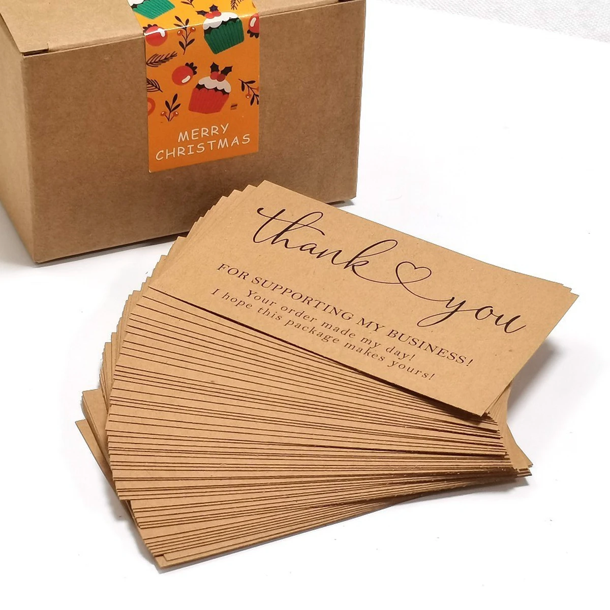 50pcs Natural Kraft Paper Thank You Cards for Small Business Appreciation Enterprise Thank You For Your Order Card Greeting Card