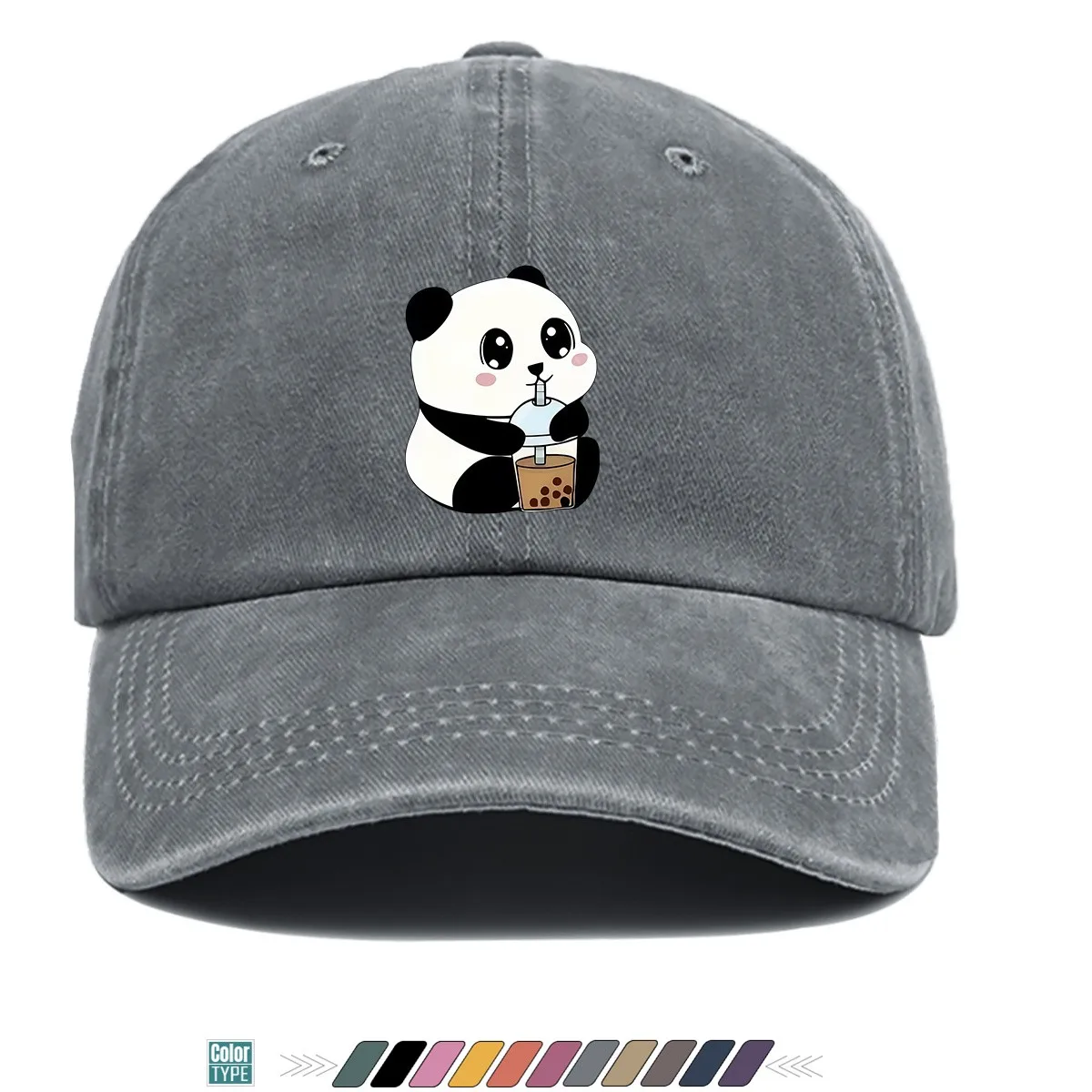 1pc Panda Holding Milk Tea Printed Baseball Cap Cute and Fun Cartoon Pattern Stylish and Casual Sun Hat