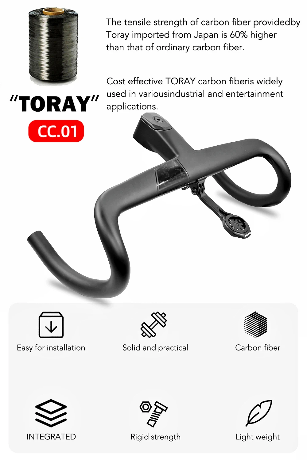 Race CC.01 Vollcarbon-Rennradlenker für V5Rs/V4Rs/C68, interne Kabelführung, integriertes Cockpit für 370mm-430mm