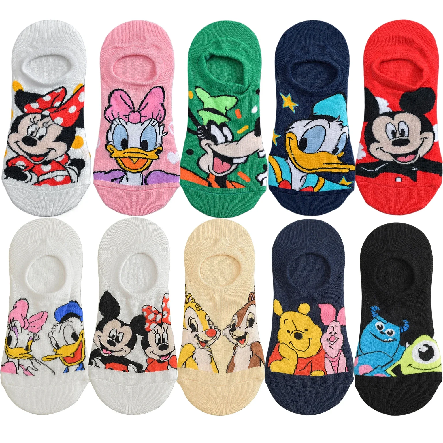 MINISO-Chaussettes Bateau Courtes Invisibles pour Hommes et Femmes, Chaussettes Dessin Animé, Film, Gamers, Hip Hop, Nouveauté Drôle, Disney, 10 Paires