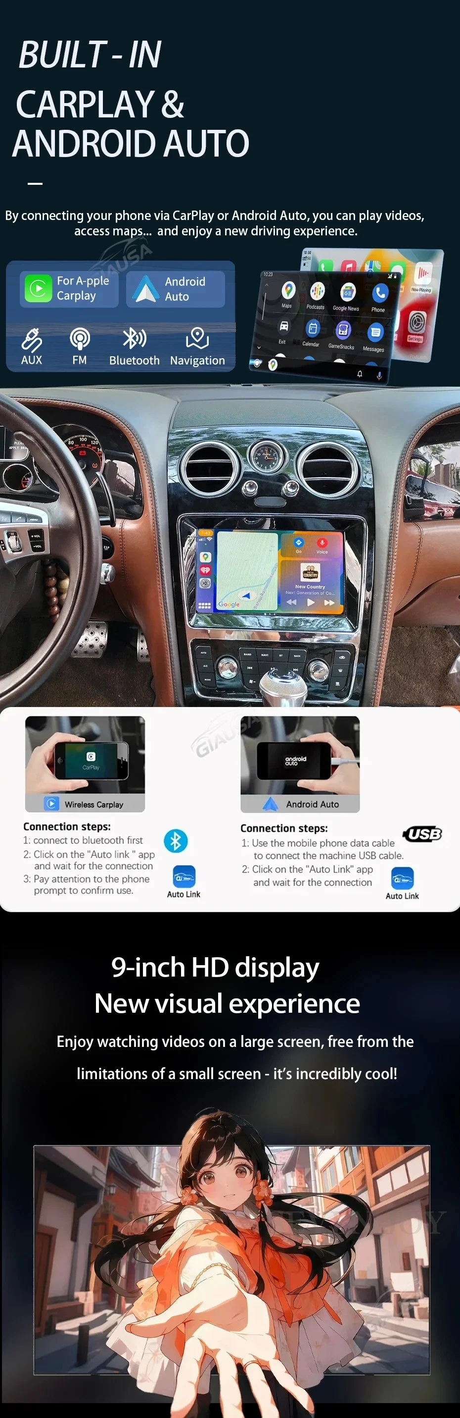 Android Carplay For Bentley GT Speeding 2004+ Supersport Car GPS Navigation Auto Stereo HeadUnit Multimedia Player Media Screen