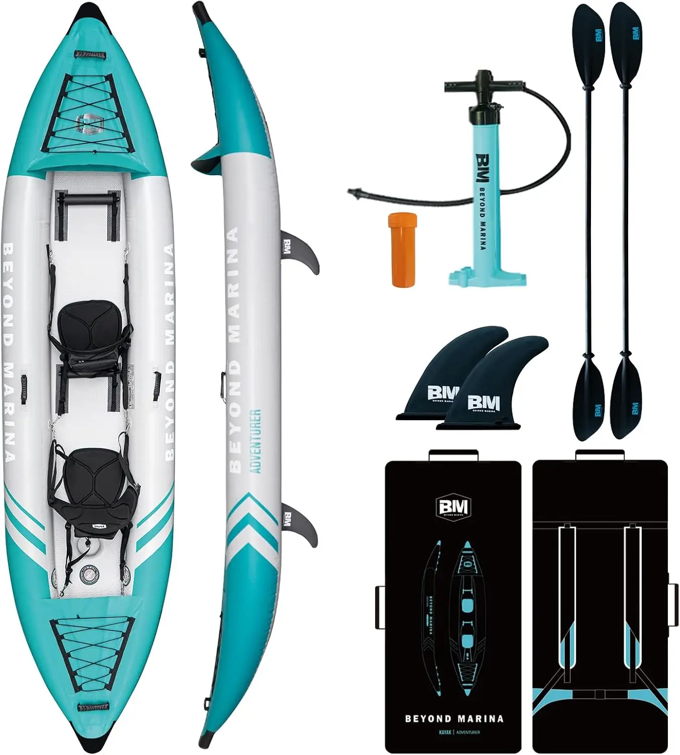 Inflatable Kayak 2 Person Adult - Tandem Kayak with Drop Stitch Floor, Touring Kayak with Aluminum Paddles, Seats, Footrests
