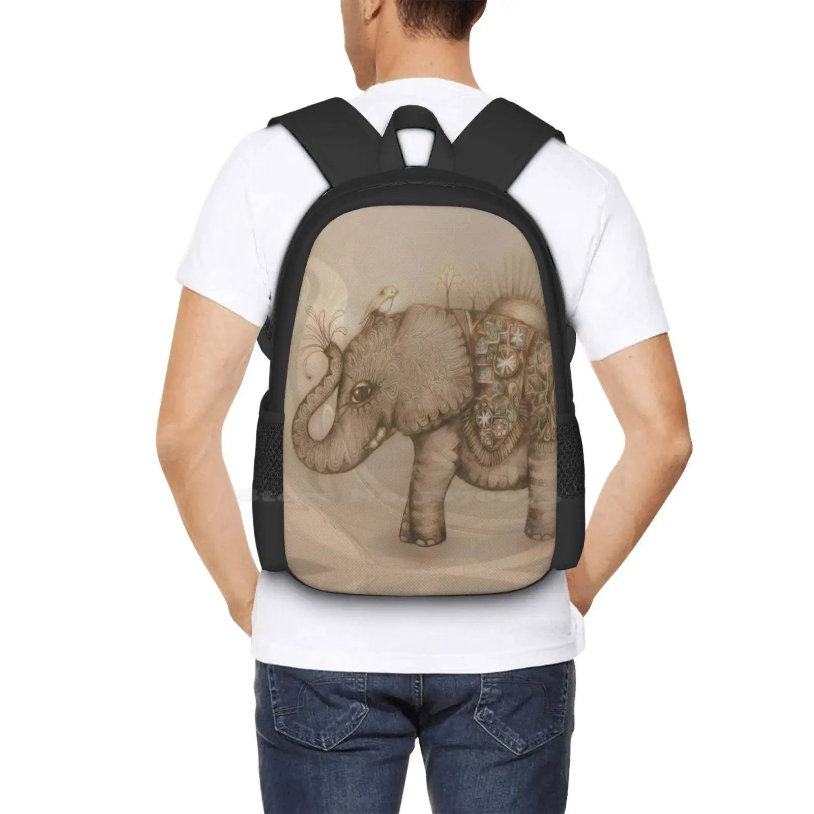 Magic Elephant Pattern Design Bagpack School Bags Artist Collectors Good Fortune Good Luck Karin Taylor Elephant Painting