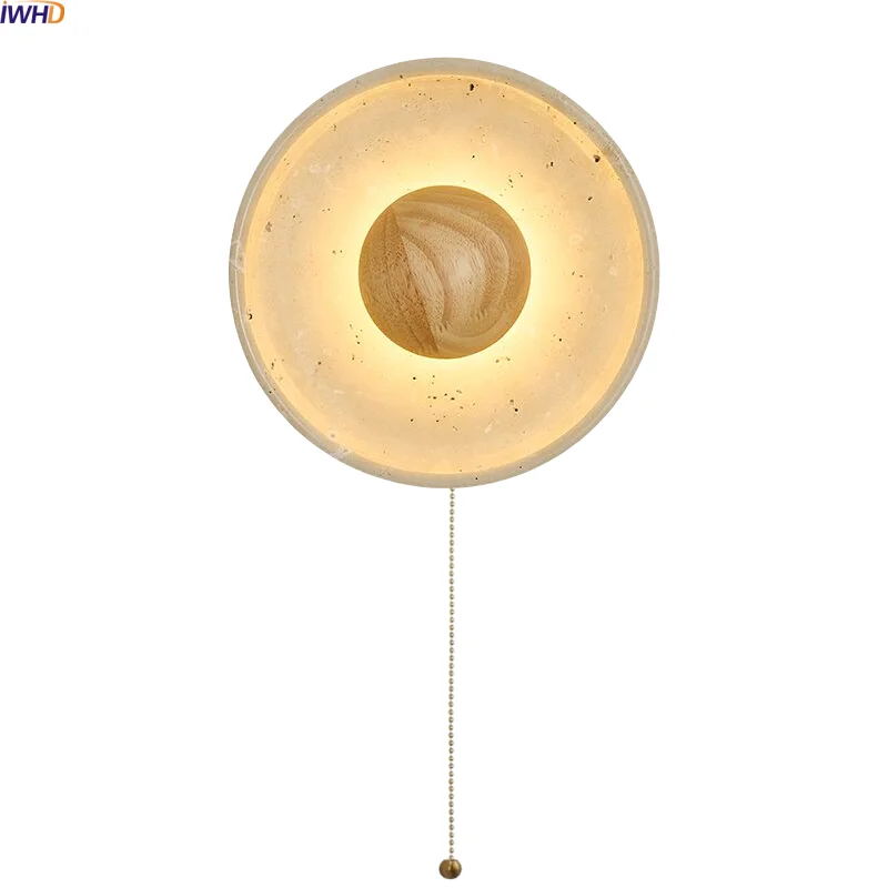 

IWHD Yellow Stone Wood LED Wall Sconce Lamp Indoor Luxury Wall Lighting For Living Room Bathroom Stair Light Lampara De Pared