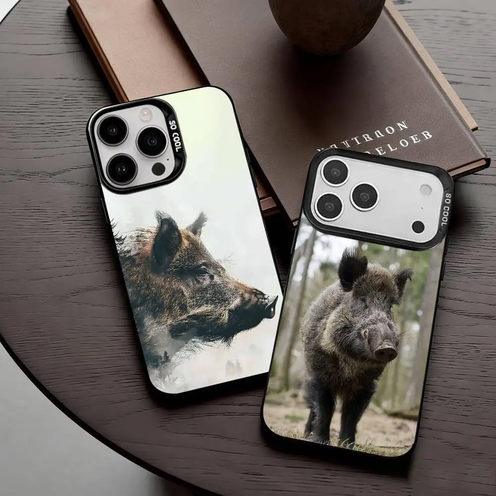 

Cute Wild Boar Animal Phone Case For iPhone17,16,15,14,13,12,11 Plus,Pro Max Candy Silver Plated Inside Cover
