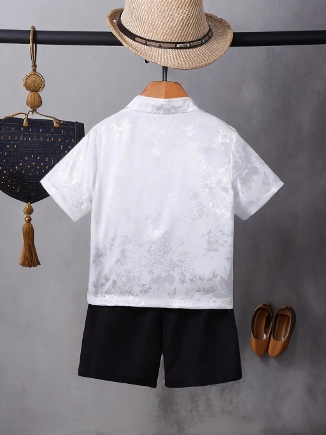 Two-Piece Set for Boys, Daily Casual, Soft, Comfortable, Cool, Breathable, Contrasting Color, Chinese Style Han Dynasty, Handsome and Cool Disc Buckle Suit