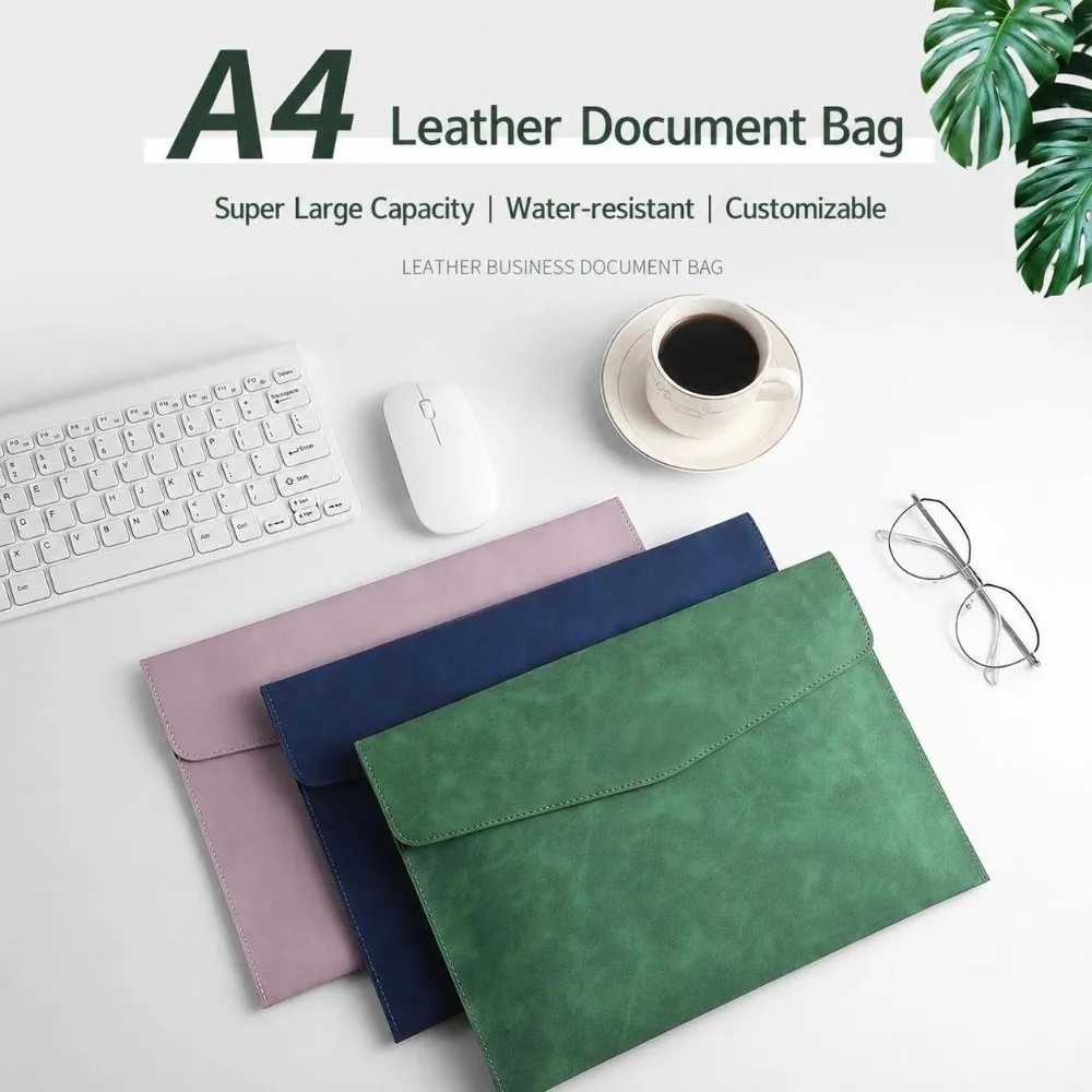 6Pcs Portable PU Leather A4 File Bag A4/A5 Soft Touch Document Envelope Snap Closure Paper Organizer Pouch Office Supplies