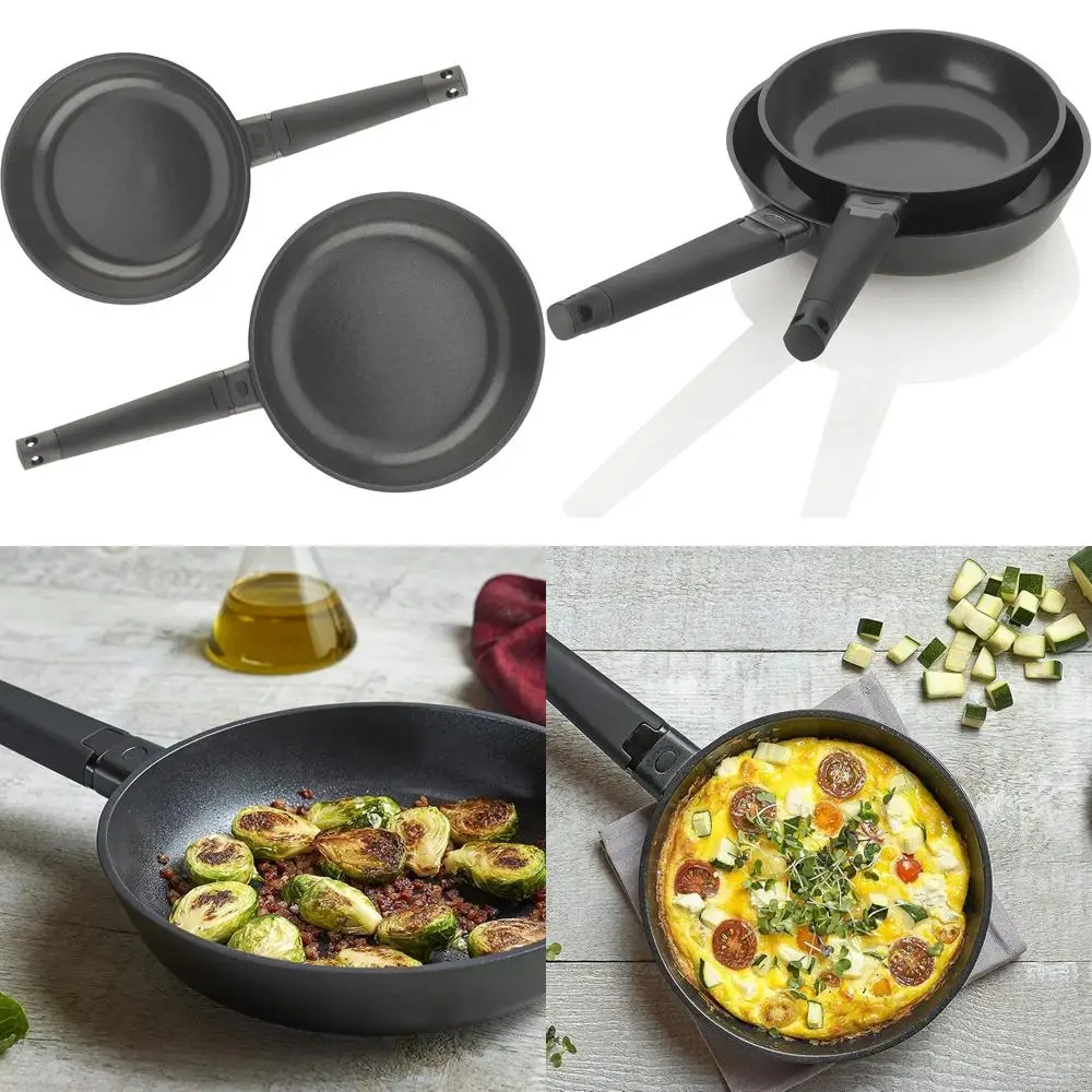 

8 & 10 Inch Premium Aluminum Skillet Set with Titanium Nonstick Ceramic Coating and Removable Handles - Lightweight, Oven & Indu