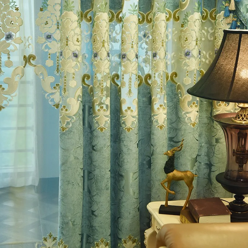 Customized Size Chenille Large Leaf Jacquard Bottom Fabric Curtains for Living Dining Room Bedroom