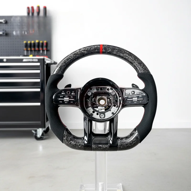 

For Mercedes Benz W177 W213 W204 W205 W211 C257 AMG Red Center Mark Car Forged Carbon Fiber Steering Wheel Customized