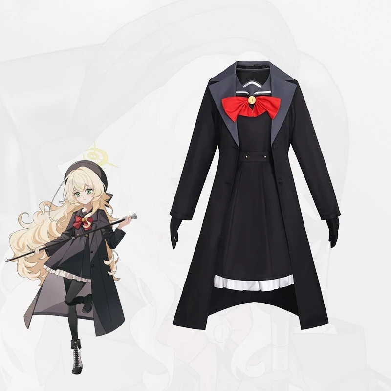 

Anime Game Blue Archive Smiling Professor Cosplay Costume Black JK Uniform Coat Skirt Shoes Suit Theme Party Outfit Adult Women