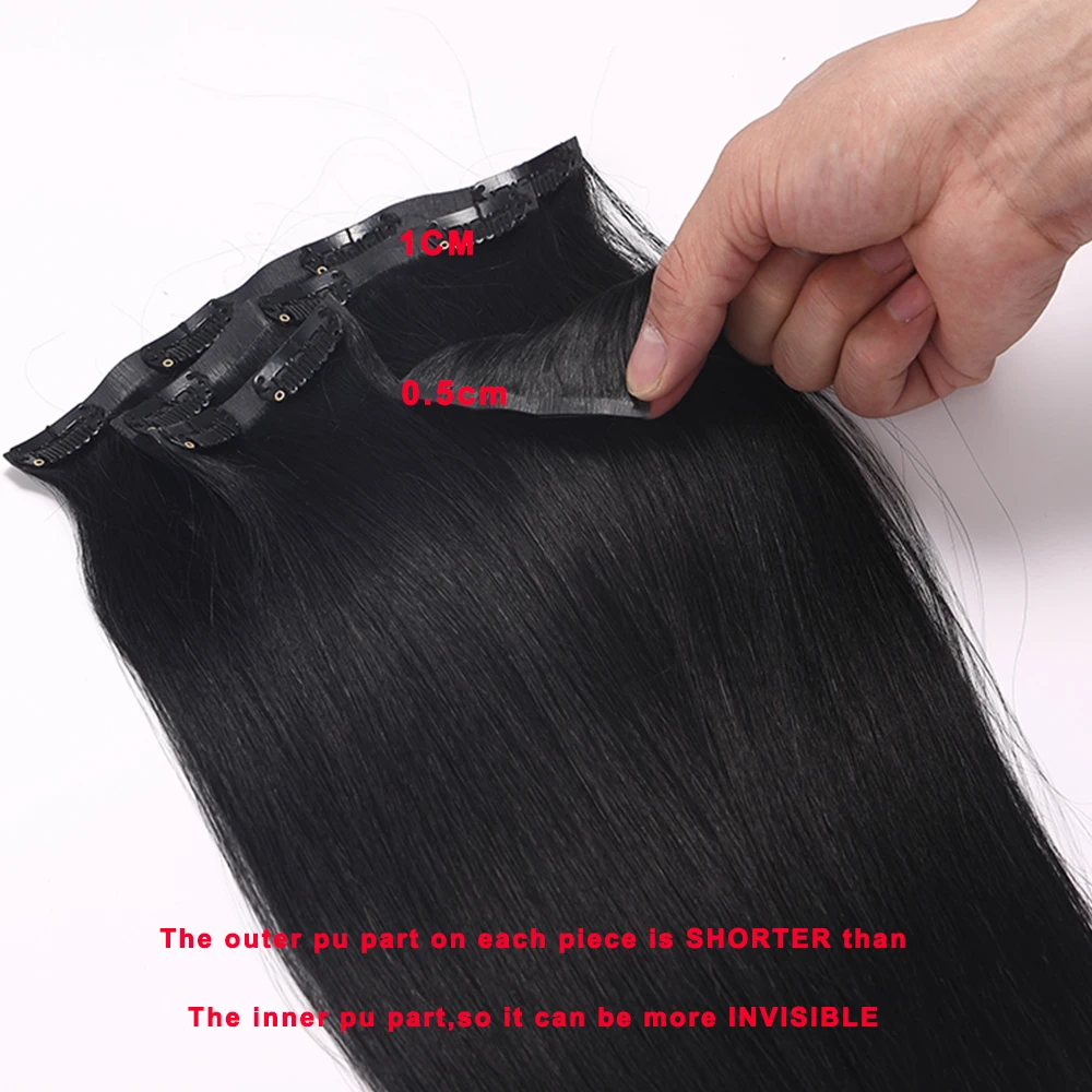 Extensions de cheveux humains à clipser sans couture, extensions de cheveux à clipser, trame PU invisible, 4 pièces, 11 clips, 90-110g, 14-22 pouces