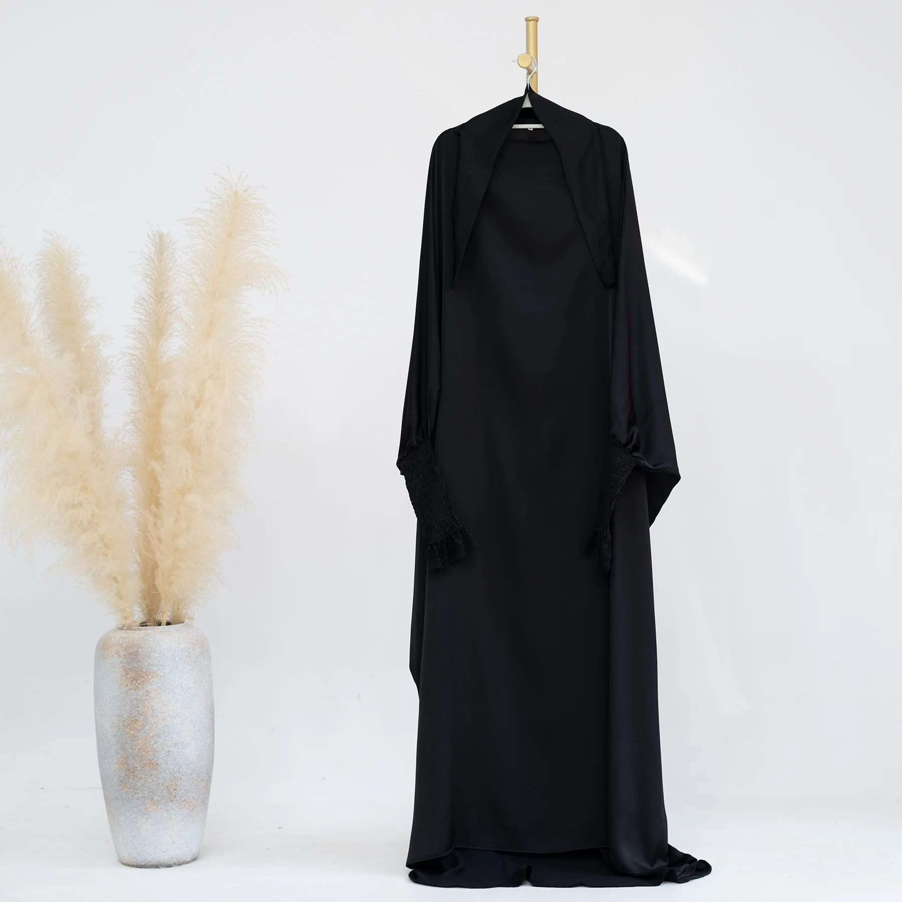 Muslimische Abaya Frauen Jilbab Islamische Kleidung Dubai Saudi Schwarze Robe Türkische Bescheidenheit Einteiliges Gebetskleid Mit Kapuze Smockärmel