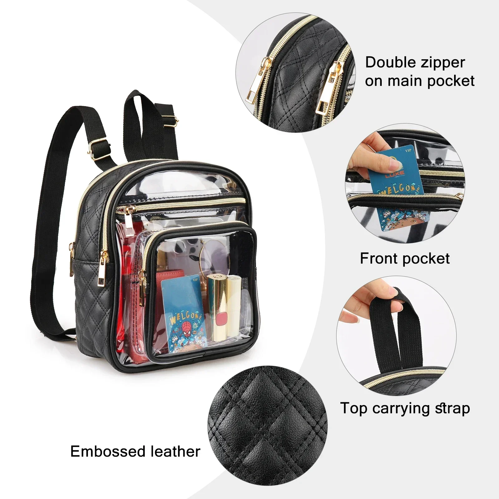 Clear Backpack, Stadium Approved 23 X 20 X 11cm/9*7.9*4.3in, Heavy Duty PVC Clear Backpack, See-Through Backpack for School Conc