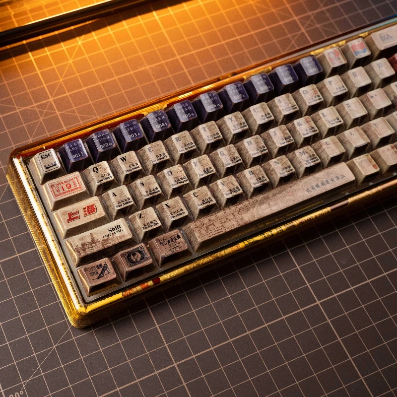 Oude Shanghai Keycap Set PBT Cherry Profile Aangepaste 145-toetsen Metalen textuur Chinese stijl punt Keycaps voor mechanisch toetsenbord