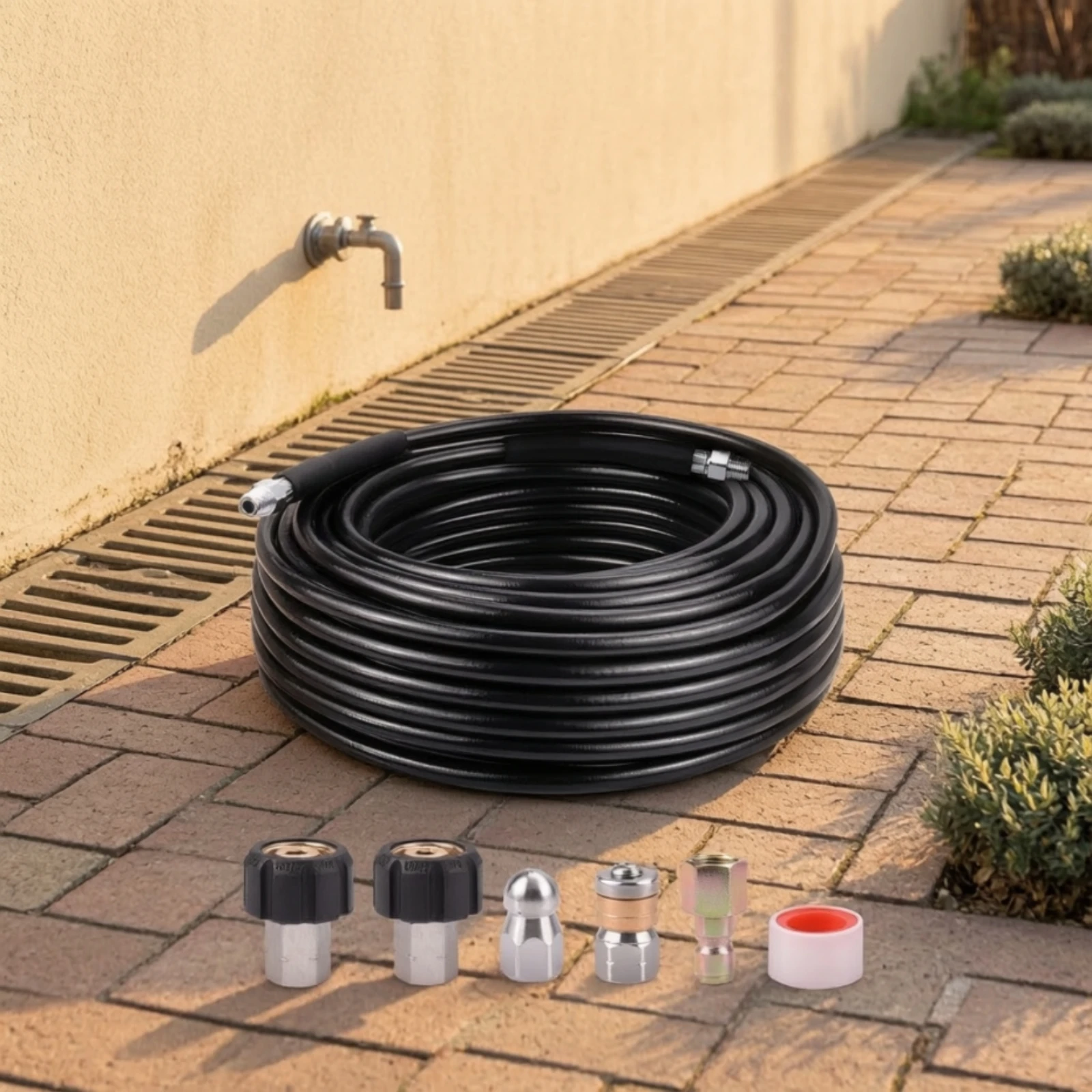 Pressure Washer Hose with Sewer Jetter Nozzle 4000 PSI Pressure Washer Hose with Nozzles Threaded Professional for Professionals