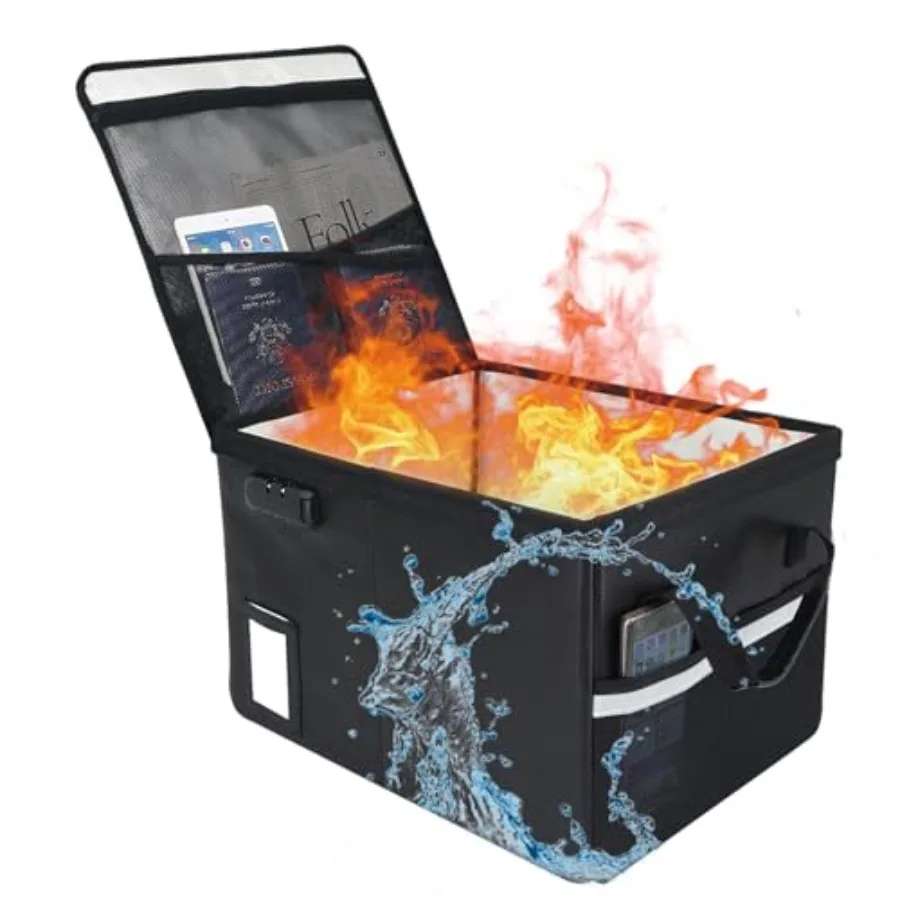 

File Box with Lock 5200°F with Heat InsulatedFireproof Box File Storage Organizer Anti-Static Collapsible Fireproof Document Fi