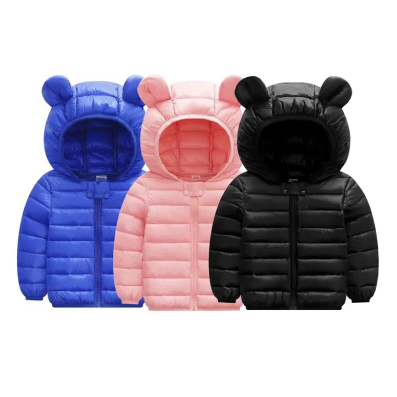 Hooded Lightweight Down Jackets Children Boys Girls Baby Coats Autumn Zipper Outerwear Winter Warm Casual Clothes 1-5 Years Old