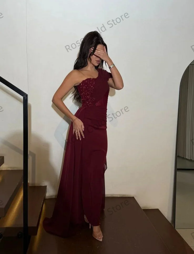 Romtaic Burgund Meerjungfrau Abendkleid Formale Eine Schulter Stian Vestido de Fiesta Angepasst Sexy Frauen Prom Party Kleider